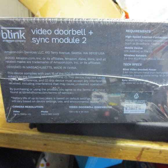 Blink Video Doorbell + Sync Module 2 Doorbell Black Camera - Picture 3 of 4
